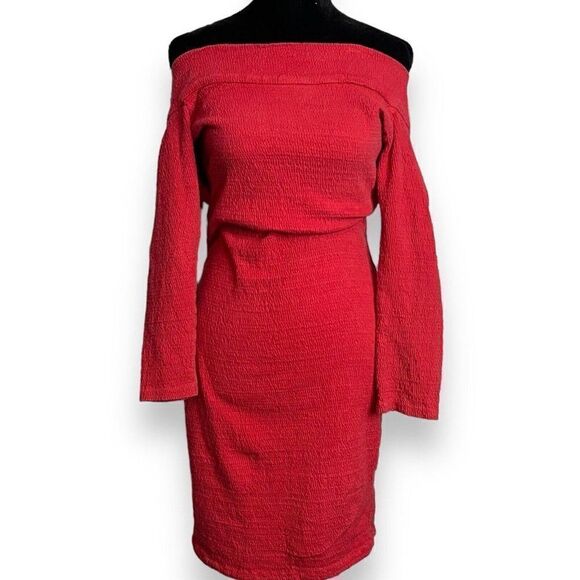 Contempo Casuals Mini Dress Women's Medium Red Off The Shoulder Vintage Bodycon - Picture 1 of 16